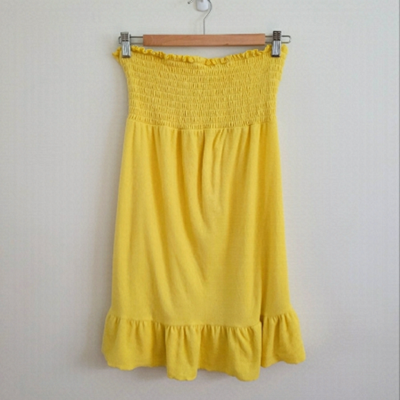 Vintage Dresses & Skirts - VINTAGE 2yk Yellow Terry Ruched Strapless Mini Dress